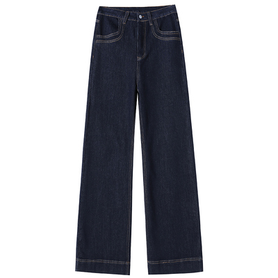 丹宁蓝阔腿牛仔裤女宽松加绒加厚