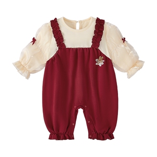 [7A抗菌]春季婴儿连体衣新生儿公主春装女婴甜美哈衣一岁宝宝衣服