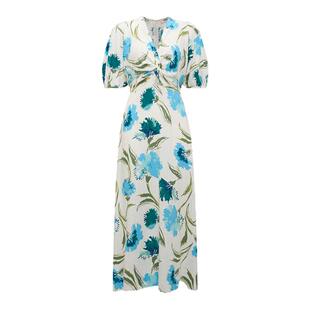 DVF度假V领泡泡袖茶歇裙印花连衣裙DS1S029