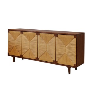 Ni尼家复古餐边柜实木法式玄关柜中古藤编收纳柜民宿酒店备餐柜子