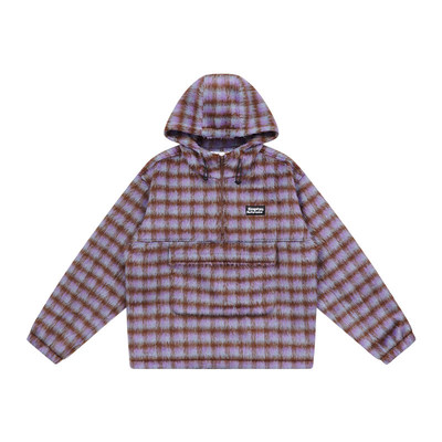 特惠6折起EMPTY REFERENCE复古拼色格纹刷毛大口袋抽绳连帽卫衣