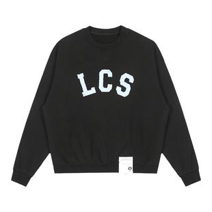 LOSTCTRL「LCS」学院风印花卫衣男秋季圆领套头上衣落肩袖国潮