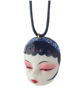 古风手绘京剧脸谱花旦陶瓷吊坠