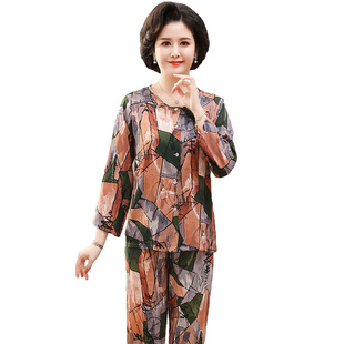 老人睡衣夏季百分百感觉冰丝奶奶棉绸开衫凉感薄款女款高级感长袖