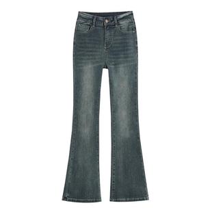 高腰微喇牛仔裤女秋冬2025新款加绒复古弹力修身显瘦小个子喇叭裤