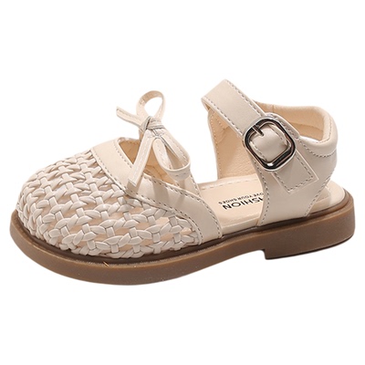 夏季新款韩版蝴蝶结儿童包头凉鞋编织镂空女童凉鞋小香风软底凉鞋