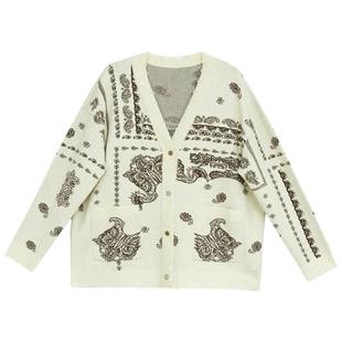 it'real瑞尔秋季新款复古风图腾宽松显瘦针织开衫上衣女装