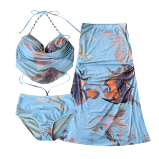 辣妹比基尼泳衣女三件套海边度假长裙小胸聚拢带钢托性感温泉泳装