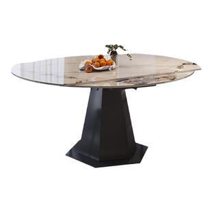 意式极简岩板餐桌可旋转伸缩多功能内嵌暖菜板转盘带电磁炉圆餐桌