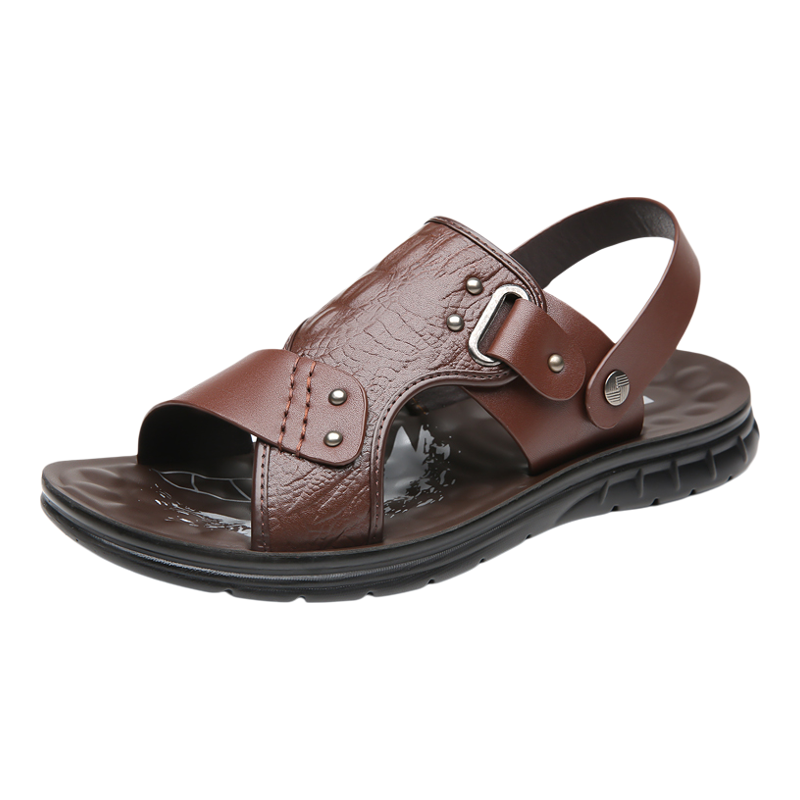 软底夏季新款男鞋高级感皮革凉拖鞋防滑耐磨户外休闲开车沙滩鞋男