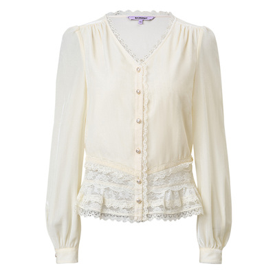 法式复古丝绒蕾丝衬衫