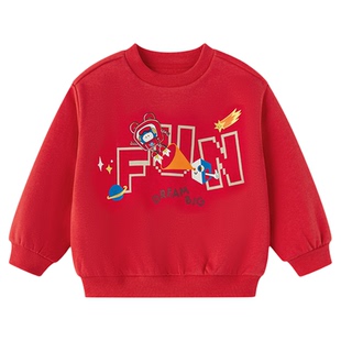 巴拉巴拉男童卫衣加绒女童红色上衣儿童拜年服新年2026春装童装小