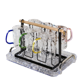 高颜值家用耐高温大容量待客杯子轻奢冰川纹六色玻璃杯饮料咖啡杯