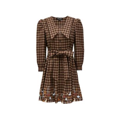 t区绫致VeroModa连衣裙25春夏格纹短裙A字泡泡袖七分袖时尚百搭