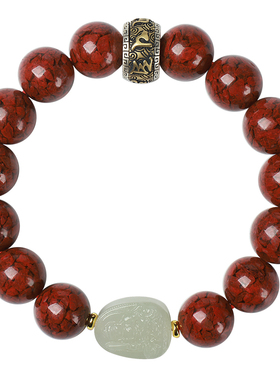 鸿雪男女晶体朱砂和田玉本命佛