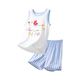 儿童睡衣男孩2026新款男女童夏薄款莫代尔睡衣青少年背心套装冰丝