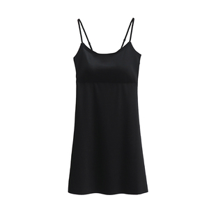 吊带打底裙无痕带胸垫衬裙紧身连衣裙冰丝防走光肉色肤色内搭防透