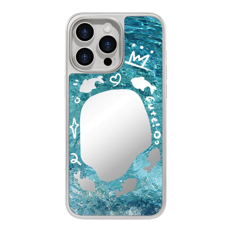 benefit蓝色海洋镂空水豚镜子17适用于iphone16promax苹果15PRO镜面磁吸手机壳13新款14小米15PRO防摔三星S25