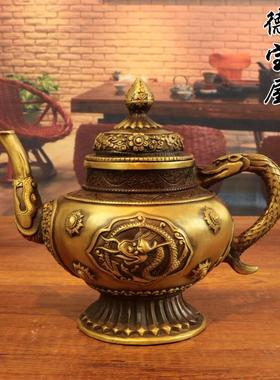 纯铜藏式龙壶摆件仿古铜器水壶茶壶酒壶手把壶家居装饰品工艺礼品