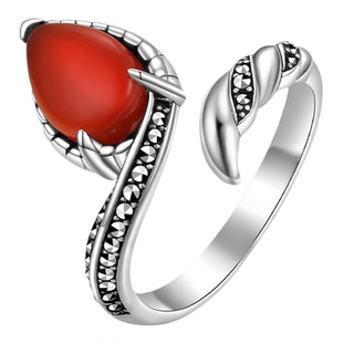 MGS/曼古银魅影戒指925银小众设计新款玛瑙戒指红色复古生日礼物