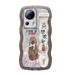 高级感女孩仙贝波浪带支架适用小米Civi2手机壳女生civi3曲面屏13X软10硅胶12S红米note9 5G新款note11TPro+