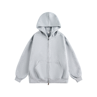 连帽开衫卫衣加厚女灰色460g重磅宽松拉链外套韩系男女同款帽衫