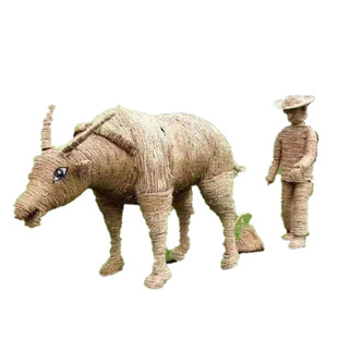 稻草工艺品牛耕田农耕人物稻草粮仓景观小品道具美丽乡村美陈摆件