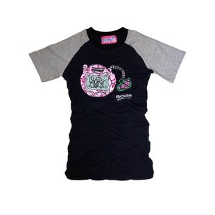 eihey诶嘿夏季新款图案褶皱弹力插肩短袖百搭时尚短款上衣T恤女