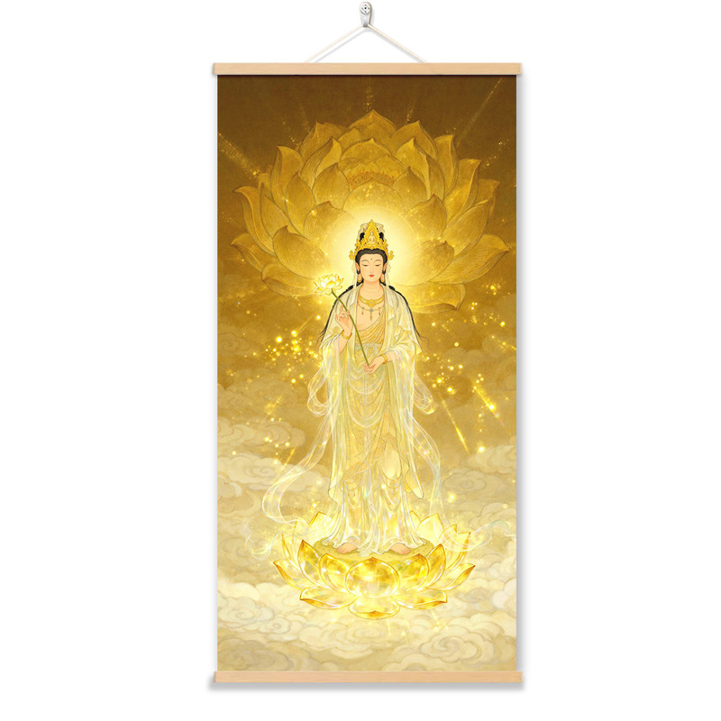 金身观音菩萨画像油画布挂画免打孔家居客厅玄关墙上装饰供奉挂画