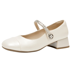 戈美其女鞋2025年春秋季新款浅口玛丽珍中跟休闲女单鞋百搭潮女鞋