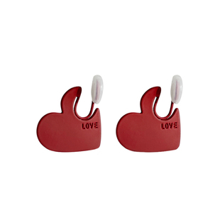 「心心相印」IU同款红色爱心蚊香盘耳夹气质个性小众设计感耳环女