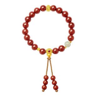 周大生平安泰山黄金和田玉手串足金骐骥红玛瑙本命年手链新年礼物
