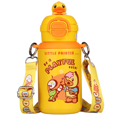 B.Duck小黄鸭儿童保温杯女孩男孩上学专用幼儿园小学生吸管水杯子
