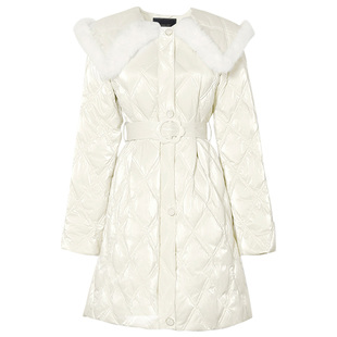 2025冬季新款女装时尚大翻领收腰显瘦保暖羽绒服女中长款修身外套