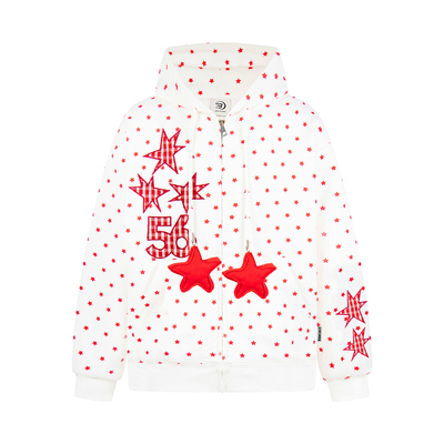 美式复古满印波点星星连帽套装