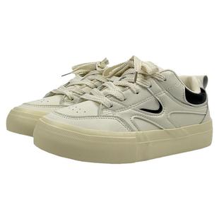 两点浪漫2024新款小众厚底运动休闲板鞋男女面包鞋情侣皮面小白鞋