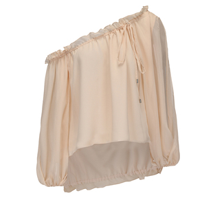 【乃万徐紫茵同款】KINGWEN2026春季斜肩上衣女长袖衬衫半裙套装