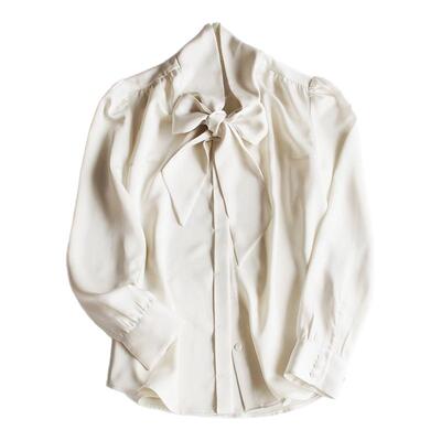 OFFIY飘带V领职业宽松雪纺衬衫