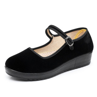 老北京布鞋女鞋单鞋厚底休闲鞋工作鞋黑色鞋子女平底妈妈鞋跳舞鞋