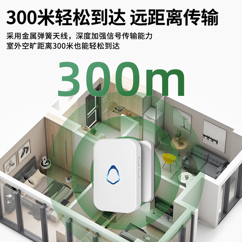 门铃家用无线 线距离电子遥控门玲免插电门钟 钟老人呼叫器门口智
