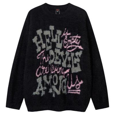 太过草率字母圆领慵懒针织毛衣