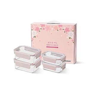 Glasslock盖朗玻璃保鲜盒微波烤箱加热专用饭盒密封带盖四件套