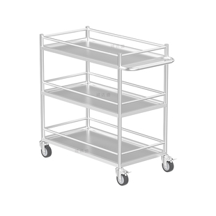 不锈钢仪器车实验室小推车三层带围栏物料推车静音加厚工具手推车