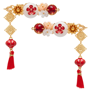 红色儿童发夹古风汉服流苏对夹可爱边夹头饰新年过年古装配饰国风