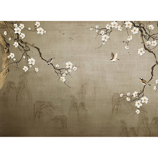 中式花鸟墙纸影视墙客厅电视背景墙壁纸宋式美学定制壁画卧室墙布