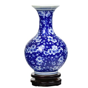 景德镇陶瓷器青花冰梅花花瓶客厅书房博古架装饰品工艺品家居摆件