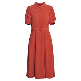 罗衣气质泡泡袖收腰系带连衣裙女夏季减龄娃娃领纯色大摆裙11830