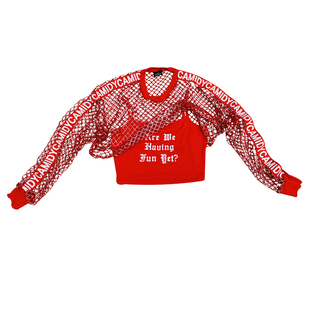 秋款辣妹jazz上衣红色性格镂空露脐爵士舞服装蹦迪女显瘦两件套网