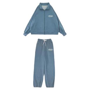 学生跑步运动套装女2026秋冬宽松大码体育班服休闲两件套薄款外套