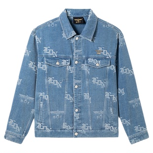 BOYLONDON春男女同款夹克BOY满印潮酷休闲牛仔外套N50007